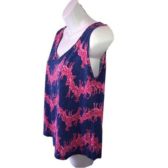 Lilly Pulitzer Blue and Pink Giraffe Print Lightweight V-Neck Tank Top Size L - Picture 3 of 10